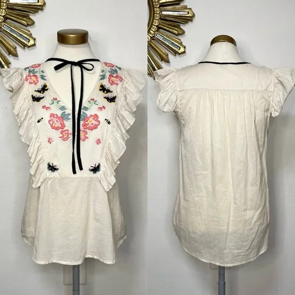 St. Roche Embroidered Floral Ruffle Sleeveless Top - Picture 3 of 14